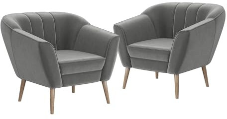 MEBLINI Sofa Sessel für Wohnzimmer 2er Set - Mini Lounge für Zwei Personen - Sitzgarnitur - Polstergarnitur - KAIA - 1+1 - Hellgrau Samt