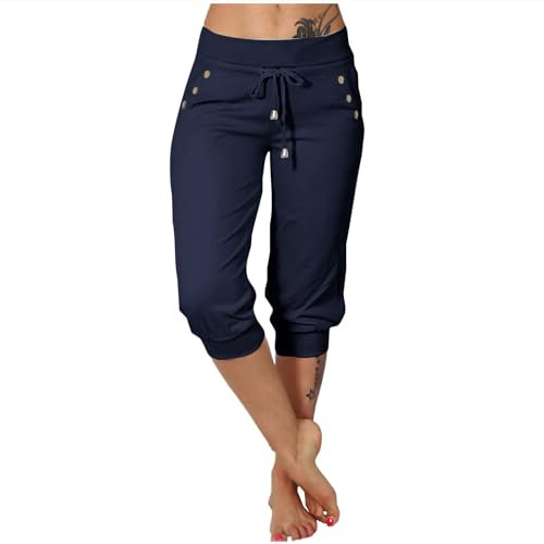 Pantaloni Capri da Donna al Ginocchio - Elasticizzati 3/4 per Fitness, Yoga e Tempo Libero - Taglie Forti