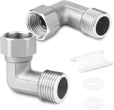 ERGAOBOY 1 Stück 304 Edelstahl 90 Grad Winkel 2 Enden Flexible bewegliche Verbinder, 1/2 Weibliche Rohrverschraubungen für Sprayer, abgewinkeltes Ventil, Duscharm
