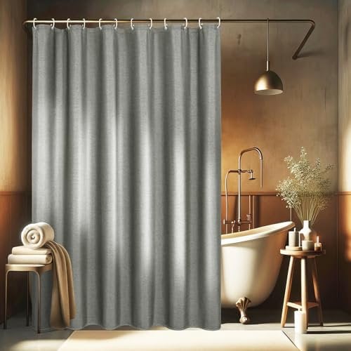 EurCross Duschvorhang 180x180 cm Leinen Texturiert Schwerer Duschvorhänge für Badezimmer, Grau Wasserdicht Waschbar Textil Stoff Dusch Vorhang, Hotel Luxus Anti-Schimmel Badevorhang mit 12 Ringen