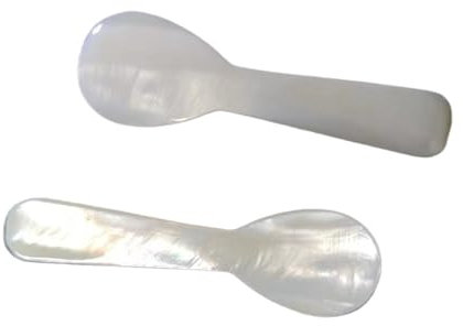 Yurosiay 10 cucharas de caviar de nácar, color blanco, natural, de nácar, cucharas de huevo, con extremos redondos, para servir, caviar, cucharas de café, hechas a mano, cucharillas de postre, para