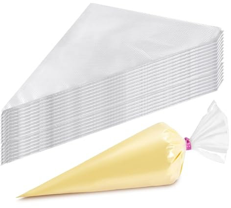 Lot de 100 grandes poches à douille jetables, indéchirables pour glaçage, sans BPA, parfaites pour décoration de gâteaux, cupcakes, desserts, cookies, glaçage royal (20 x 31 cm, transparent)