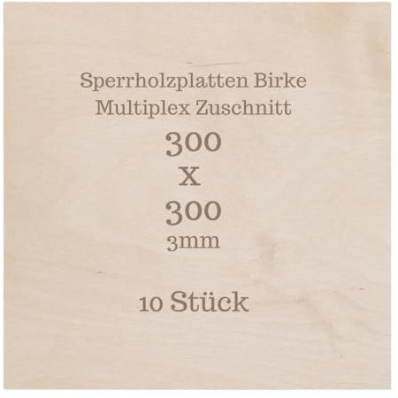 Alsino Sperrholz 3mm Birke Multiplex,holzplatten Zuschnitt nach maß, 300x300x3mm, für Laserschneiden Gravur Handwerk, unfertige Holzplatten für DIY Malerei (10, 300x300x3)