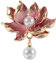 Broche en forme de fleur de lotus avec imitation perle, 4.00X3.50X1.50CM, Laiton