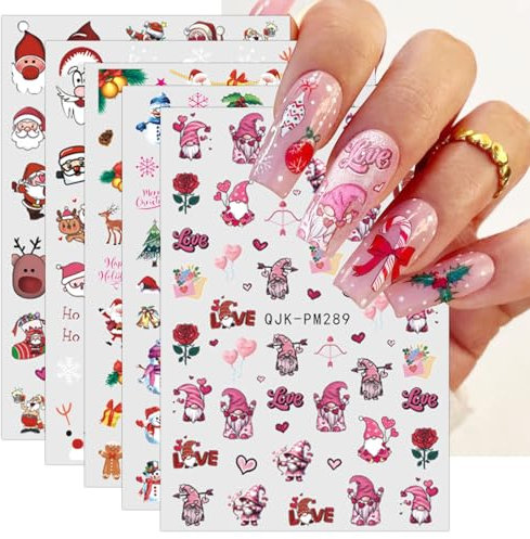 JMEOWIO 10 Sheets Christmas Nail Art Stickers Decals Self-Adhesive Snowflake Winter Holiday Cute Nail Supplies Nail Art Design Decoration Accessories