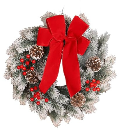Weihnachtskranz mit roter Schleife, Weiß, PE, rote Früchte, Kunststoffring, Dekoration zum Aufhängen an der Wand, Weihnachtsdekoration PFq290 (Red, 40cm)