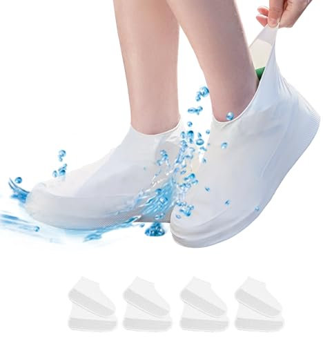 4 Paar Schuhüberzieher Wasserdicht Wie wiederverwendbar wasserdichte Schuhüberzieher Silikon Überschuhe Wasserdicht Regen Schuhüberzieher Silikon Überzieher Schuhe Gilt für Herren, Damen(L) (Weiß)
