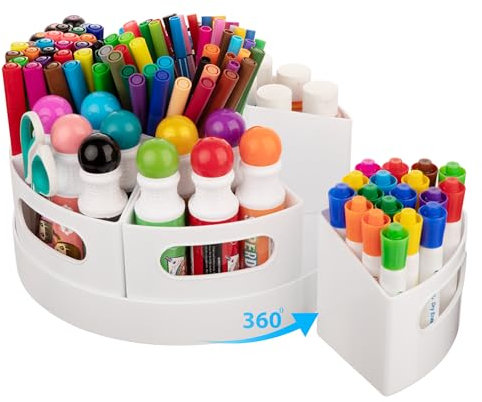 CraftGenes Rotating Art Supply Organizer, Extra Large 360° Caddy Organizer with 7 Removable Compartments, Marker Storage for Home, Office, and Classroom, Pen Holder for Desk