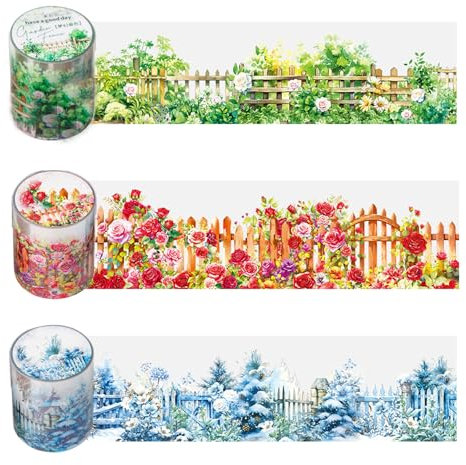 HNLMZ Washi Tape Set,3 Rollen Scrapbook Stickers,Blumen PET Washi Tape,PET Transparente Dekorative Aufkleber für Sammelalben, Tagebücher, Notizblöcke Verwendet und DIY-Fotoalben(H)
