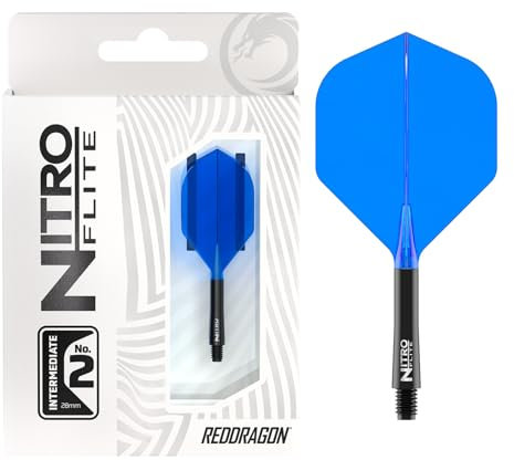 RED DRAGON Darts – Nitro Flite Integriert Flüge & Schäfte System – No.2 Form und Design – Schwarz & Blau Farbe, Dazwischenliegend Länge