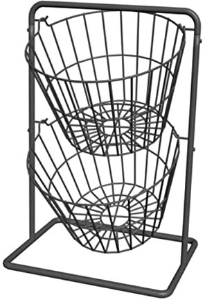Alipis Cesta De Almacenamiento De Cocina Doble Capa Organizador Compacto para Frutas y Verduras Soporte Metálico Desmontable Negro Estante para Encimera Multifuncional