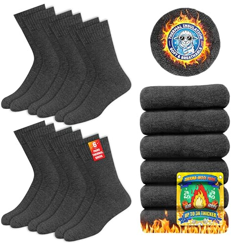 SOXCO Chaussettes Chaudes pour Hommes et Femmes - Chaussettes d’Hiver Thermiques, Lot de 6 Paires
