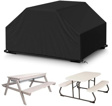 Outdoor Camping Tisch Stühle Schutzhülle Wasserdicht Gartenmöbel Abdeckung für Holz Bierbank Picknicktisch Groß Kinder Tisch und Bänke Schutz mit Kordelzug 160 * 150 * 80 cm Schwarz