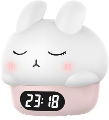 Kinder Kaninchen-Uhr – Licht Bunny Nachtlicht mit Schlaftrainingsfunktion | Wiederaufladbare Silikon-Touch-Lampe, Wecker Nachtlicht mit Hase, Wecker, digitale Kaninchenuhr