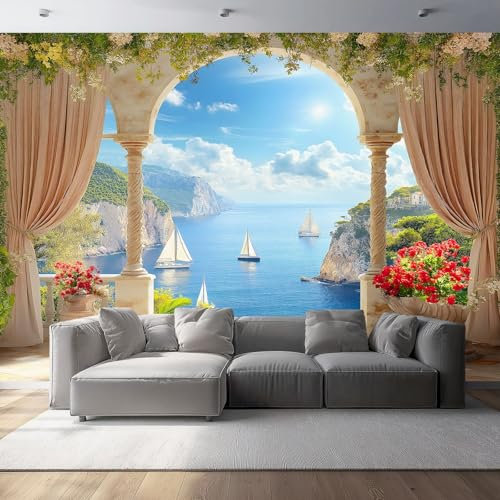 Vlies-Fototapete 250 x 175 cm, Natürliches Meer Tropische Insel, Bildtapete für Jugendzimmer und Hobbyraum, Blau