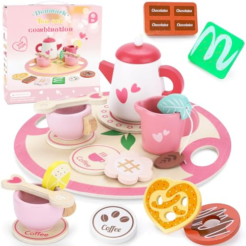 WUSUPU Juego de té Infantil,Juguete de té Niñas,Tetera y Tazas Juguete,Accesorios de Juego de Comida para Niñas de 3 4 5 6 Años en la Fiesta de té de la Tarde y el Juego de rol de Picnic