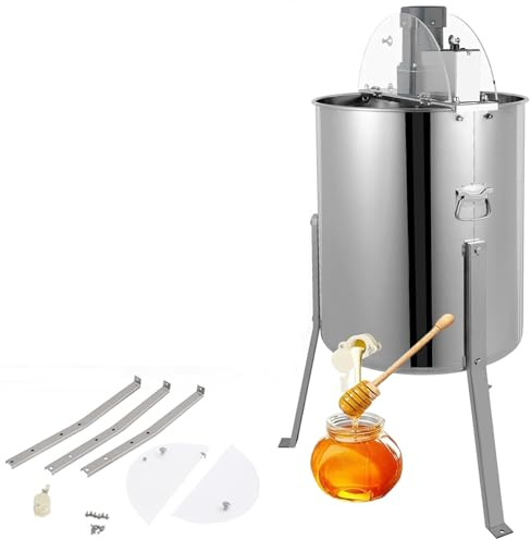 HNBYLMM Elektrische Honigschleuder für 2/3/4 Waben – Tangentialschleuder aus Edelstahl mit Transparentem Deckel und 140-W-Motor Einstellbarer Drehzahl – Bienenhonig-Extraktor für Imkerei 4Frame
