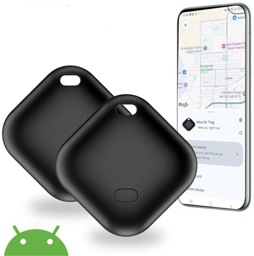 Tracker Android, Schlüsselfinder Kompatibel „Google Find Hub“ (Nur Android), Bluetooth Smart Finder Tag (Austauschbare Batterie) für Schlüssel/Brieftasche/Koffer/Tasche (Schwarz, 2 Pack)