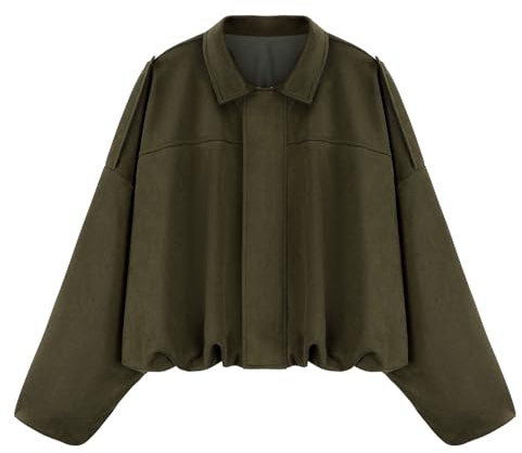 WERFORU Women's Faux Suede Bomber Jacket Casual Pilot Coat Oversized Spring Fall Batwing Long Sleeve Streetwear Outwear