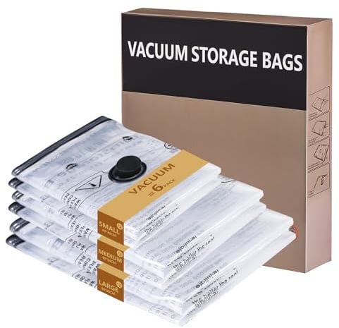 Vakuumbeutel 6 Stück für Kleidung, Reise, Bettdecken, Kissen | 3 Größen 2x(80x60+50x40+40x40cm), 80 % Platzersparnis, zum Rollen, Transparent, PA+PE, ohne Pumpe