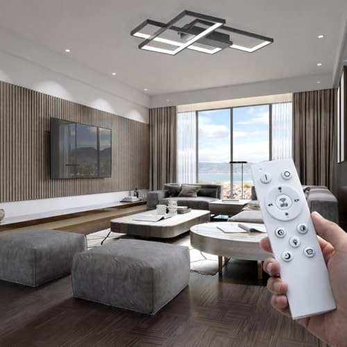 Braytron moderne designer LED Deckenleuchte mit Fernbedienung Dimmbar & 3CCT Farbwahl 3000-6500K Rechteckig Wohnzimmer Schlafzimmer Deckenlicht schwarz 65W