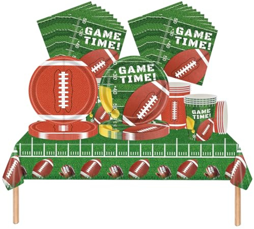 Fuwraixis Rugby Partygeschirr, Sport thema Kinder Geburtstagsgeschirr, amerikanischer Fußball Party Dekorations set, Einschließlich Pappteller, Pappbecher, Servietten und Tischdecken