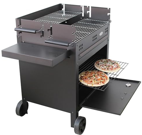 Barbecue a legna e carbone EV20 con forno pizza indipendente e termometro con mensola laterale - 120x60x92cm