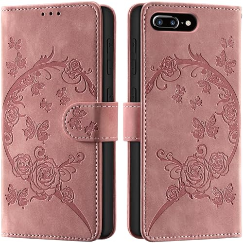 Phone Case for iPhone 7 Plus / 8 Plus, Pink | RFID Blocking, Card Slots, Kickstand, Magnetic Closure, Shockproof Flip Cover Leather Wallet
