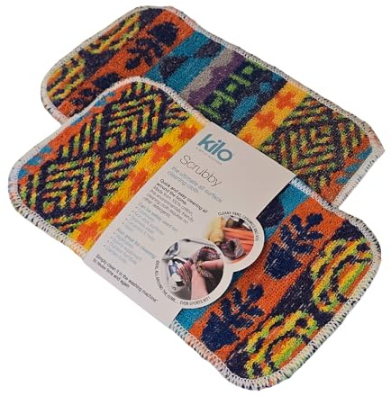 Kilo Jumbo Non-Scratch Scourer, Multi Purpose, Environmentally Friendly Scrubby Cleaning Cloth – Multi Colour (24x14cm Set of 2)