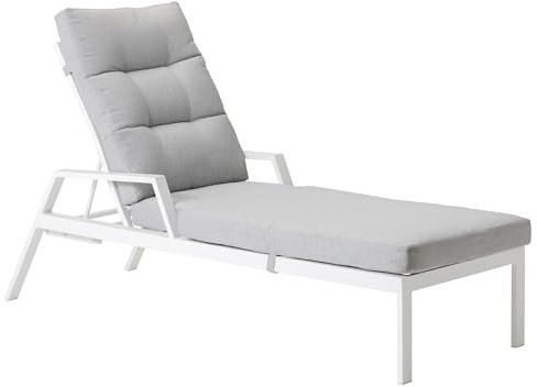 Dehner Gartenliege Formentera, Sonnenliege inkl. wasserabweisendem Polster, verstellbar, 66 x 97 x 188.5 cm (B/H/T), Sitzhöhe 42 cm, Aluminium/Polyester, weiß
