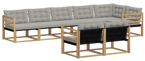 vidaXL Outdoor-Sofagarnitur mit Kissen 8 pcs Weiß und Hellgrau, Gartenmöbel, modernes Outdoor-Sofa, Robustes Eckset für Terrasse, Lounge und Komfort