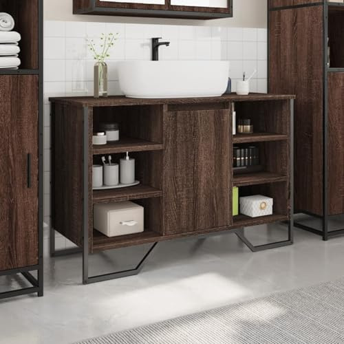 ATOMSTACK MAKER Meuble sous lavabo marron aspect chêne 91 x 35 x 60 cm en bois avec grand espace de rangement et support mural – Meuble de salle de bain moderne pour petite salle de bain