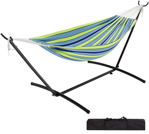 Hamac sur Pied avec Support en Fer, Tolle Hamac à Suspendre avec Support Charge 160 kg, Hamac Extérieur avec Sac de Transport Facile à Monter pour Jardin, Balcon, Voyage, Camping, 273 x 109 cm