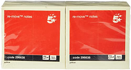 5 Star Sticky Notes Set Yellow Office Supplies (12 Pack) 76x76mm 100 Sheets Re-Move Sticky Notes Repositionable Pads