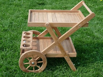 Servierwagen aus Teak mit Messing Schrauben und Beschlägen