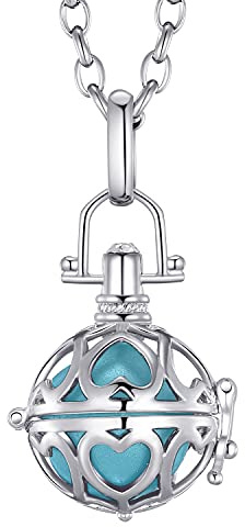 Morella Damen Schutzengel Halskette Edelstahl 70 cm mit Anhänger Liebesherzen und Klangkugel hellblau Ø 16 mm in Schmuckbeutel