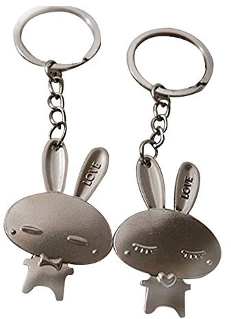 Sweet Home Lot de 2 porte-clés personnalisés en métal argenté pour couple de lapins