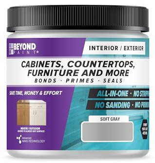 Beyond Paint All-in-One Refinishing Paint, No Sanding, Matte Finish for Cabinets, Countertops, Furniture and Doors, 1 Pint, Soft Gray