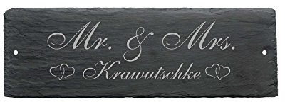 Schild MR & MRS EHEPAAR aus Schiefer Geschenk für die Hochzeit inkl. persönlichem Namen 22x8cm | Dekolando