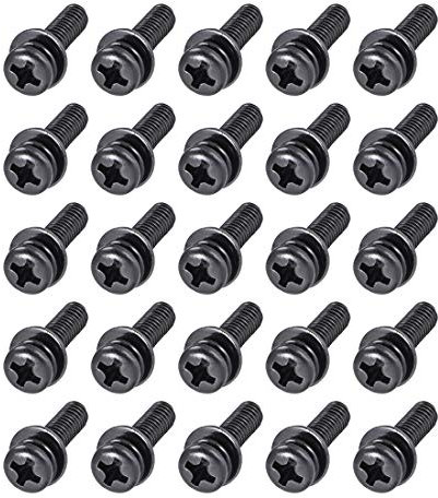 sourcing map Lot de 25 vis à métaux M4 x 30 mm en acier au carbone à tête bombée cruciforme avec rondelle à ressort et rondelles unies