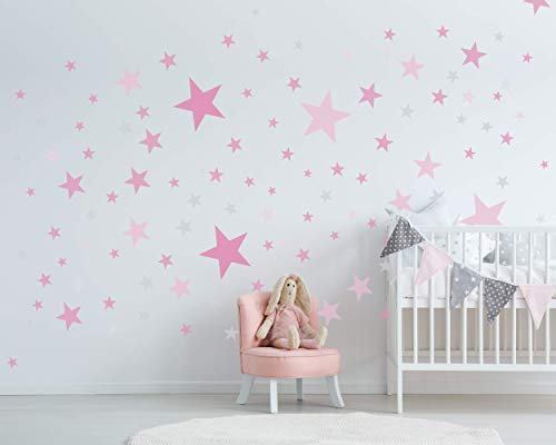 ELES VIDA - 100 Sterne Wandtattoo fürs Kinderzimmer - Wandsticker Set - Pastell Farben, Baby Sternenhimmel zum Kleben Wandaufkleber Sticker Wanddeko - Wandfolie, Kleinkinder, Rauhfaser Pink