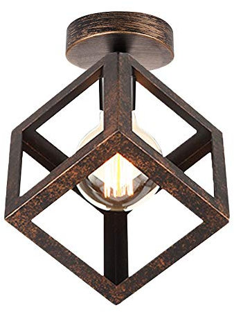 iDEGU Retro Deckenleuchte im Geometrischen Design Moderne Deckenlampe mit Würfel Lampenschirm Vintage Lampe E27 Deckenleuchte für Schlafzimmer Wohnzimmer Flur Küche Café Restaurant, 16 cm, Rost