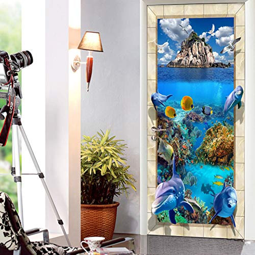 NSDX Türtapete Selbstklebend Kinderzimmer Unterwasser Welt Tür Aufkleber PVC Selbstklebend Wasserdicht Home Decoration Wandtattoos Vinyl Wallpaper 3D Aufkleber
