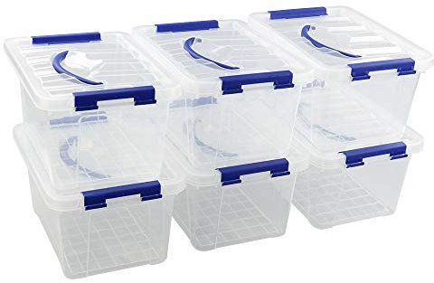 Farmoon 5L Plastic Storage Boxes, Small Latching Box with Handle, 6 Packs