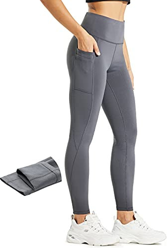 Comallan Damen Winter Thermo Leggings, Wasserdicht Lauf Sport Tights Laufhose Wanderhosen Training Hose Mit Fleece gefüttert und Taschen, Grau S