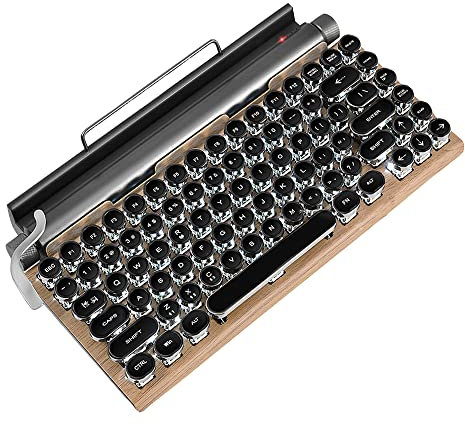 GUAZI STORE 83-Key Real Mechanical Keyboard dot Retro Typewriter Mechanical Keyboard Punk keycap Backlit Gaming Bluetooth Keyboard can be Applied to Computers, Tablets, Mobile Phones (Wood Color)