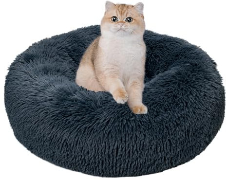 Haustierbett Katzenbett 40cm Haustierbett Flauschig Plüsch Hundebett Rund Weiches für Bis Zu 2.5kg Kleine Haustiere Dunkelgrau