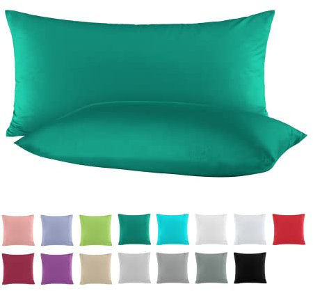 BaSaTex Doppelpack Baumwolle Renforcé Kissenbezug 40x80 cm | Kissenbezüge aus 100% Baumwolle | Kissenhüllen in Smaragd Dunkelgrün
