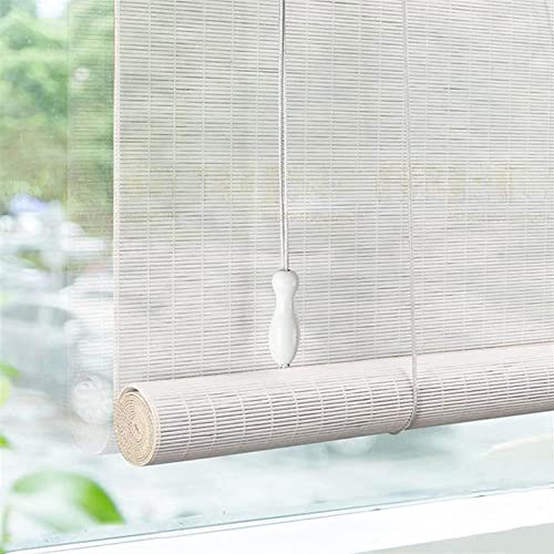 Weißes Bambus-Rollo,Natürliche Bambusrollo Raffrollos,Seitenzugrollo Für Fenster/Türen,Atmungsaktiver Sonnenschutz Sichtschutz Rollo,Verdunkelungsrollos für Innen/Draussen (W90xH100cm/36x39in)