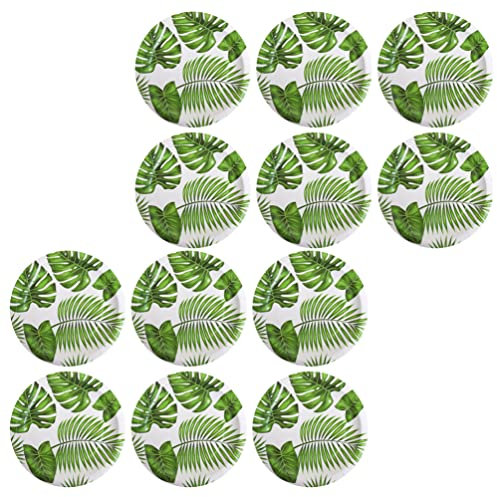 NUOBESTY Cake Plate Monstera Leaves Disposable Paper Plates 30pcs Tropical Palm Leaf Paper Plates Dinnerware Sets Party Supplies for Hawaiian Luau Party Jungle Beach Theme Decor Salad